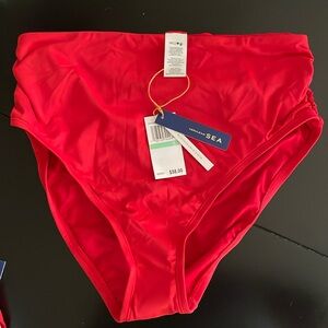 CeruleanSea Red/Lava Ruched High Waisted Bikini Bottoms Size 8